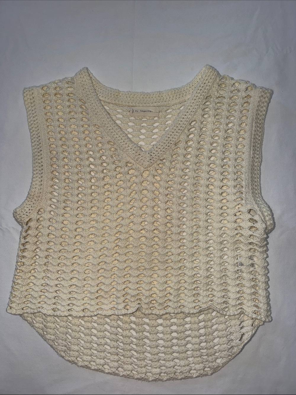 By Together Soft Cream Crochet Open-Weave Vest